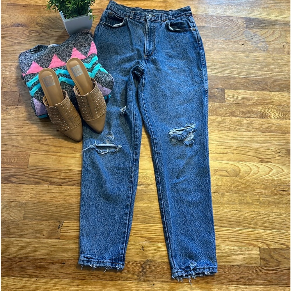 Vintage 90s Distressed Rigid Straight Leg High Waisted Jeans Denim Retro Classic